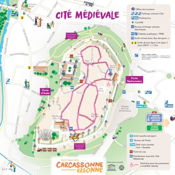 le plan de la Cité Médiévale de Carcassonne pour les déplacements des personnes à mobilité réduite